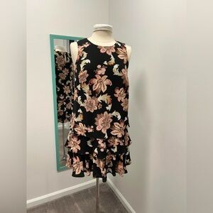 Lauren Ralph Lauren Black and Light Coral Floral Tiered Sleeveless Dress